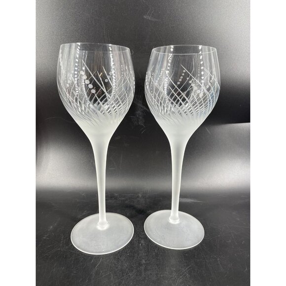 Art Glass Raimundas Lapsys Chasen Galleries Clear Satin etched wine Glasses 2